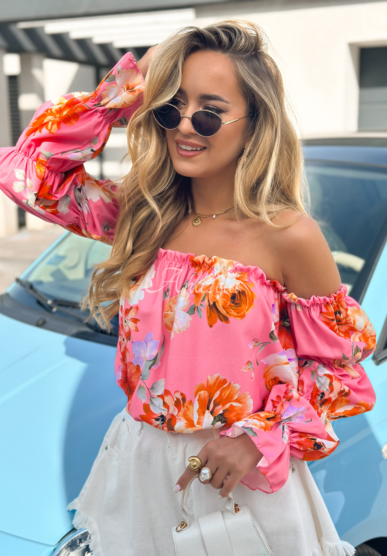 So Flowery pink floral spanga blouse
