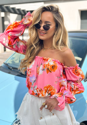 So Flowery pink floral spanga blouse