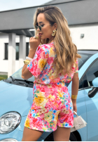 Kwiecisty komplet T-shirt i krótkie spodenki Madame Butterfly różowy