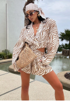 Komplet marynarka i krótkie spodenki w zebrę La Milla Beautiful Love Story biało-beżowy