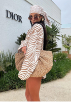 Komplet marynarka i krótkie spodenki w zebrę La Milla Beautiful Love Story biało-beżowy