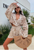 Komplet marynarka i krótkie spodenki w zebrę La Milla Beautiful Love Story biało-beżowy