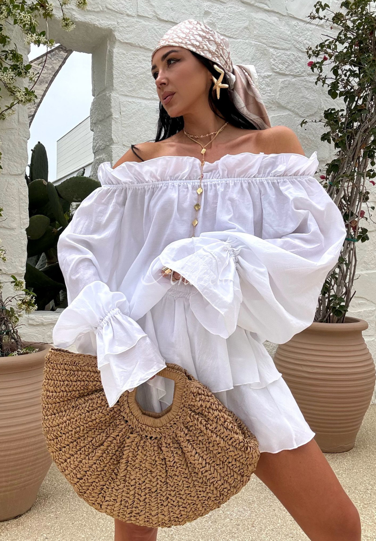 Viscose skirt-shorts La Milla Spring Is In The Air white