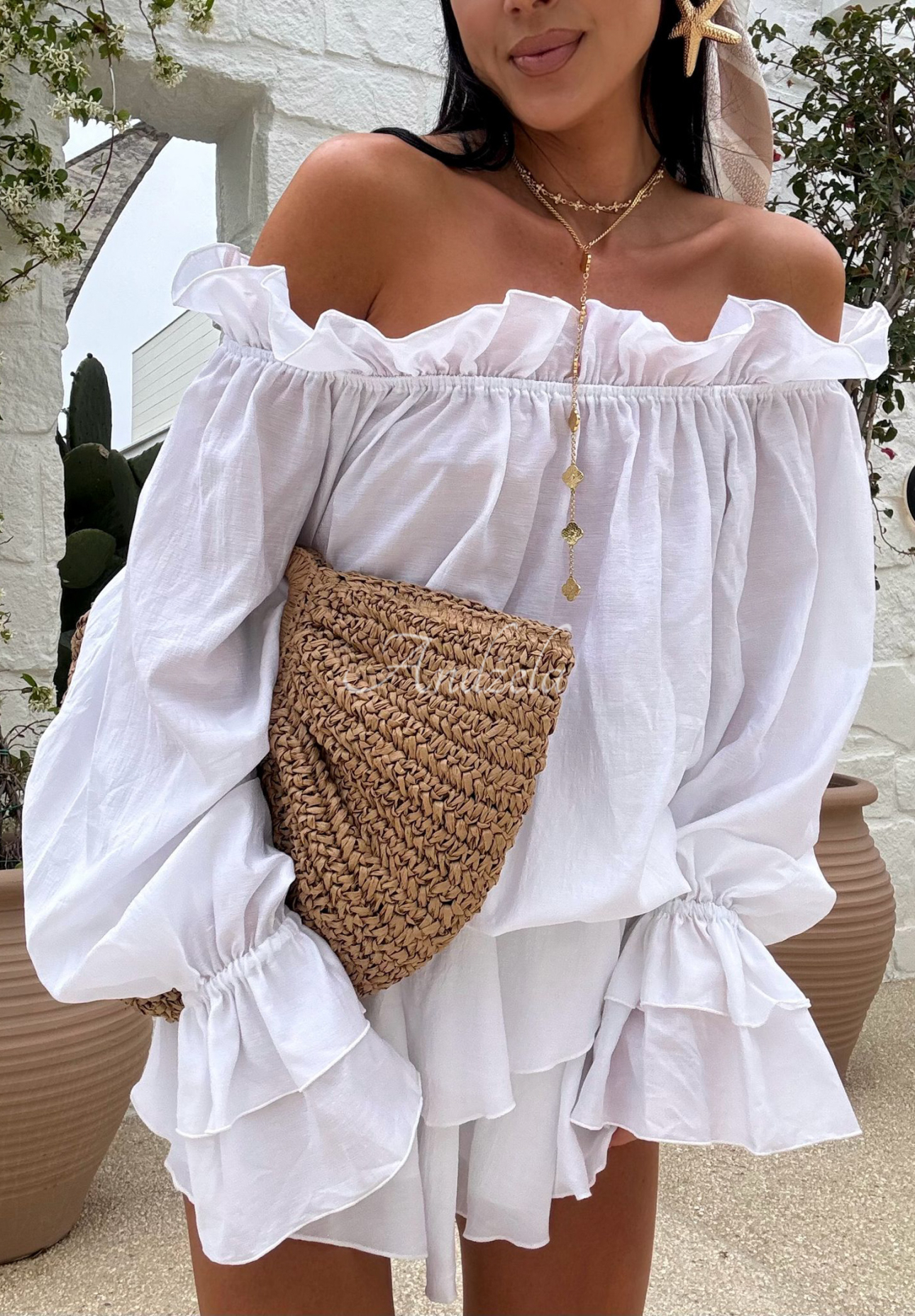 Viscose Spanish blouse La Milla Spring Is In The Air white
