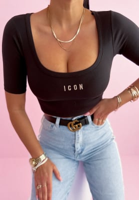Short viscose blouse with Icon lettering black