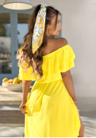 Asymetryczna sukienka hiszpanka z falbankami The Island Blooms bananowa
