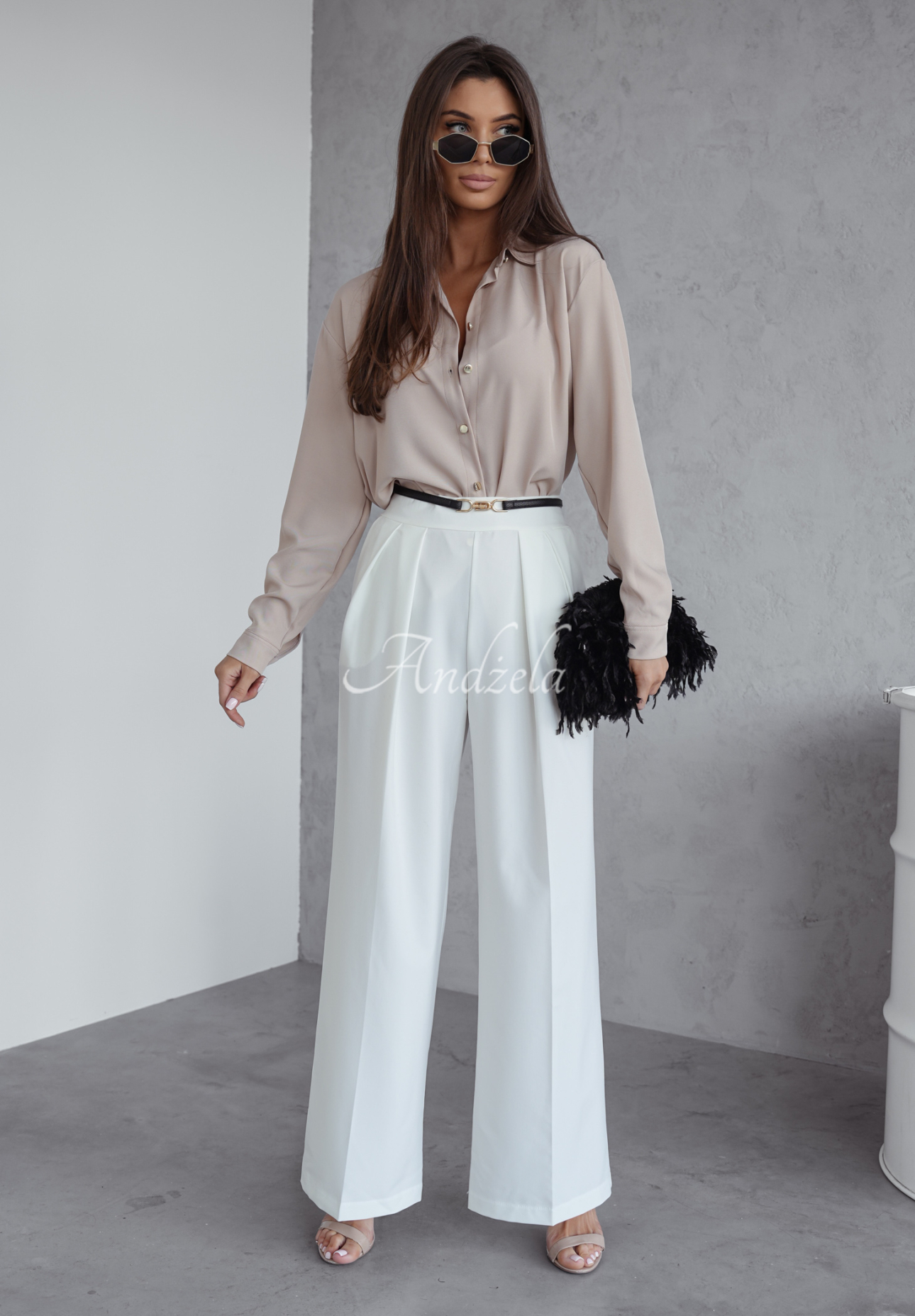 Material wide leg pants Not Difficult ecru