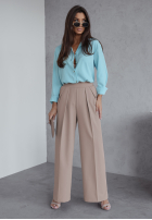 Materiałowe spodnie wide leg Not Difficult beżowe