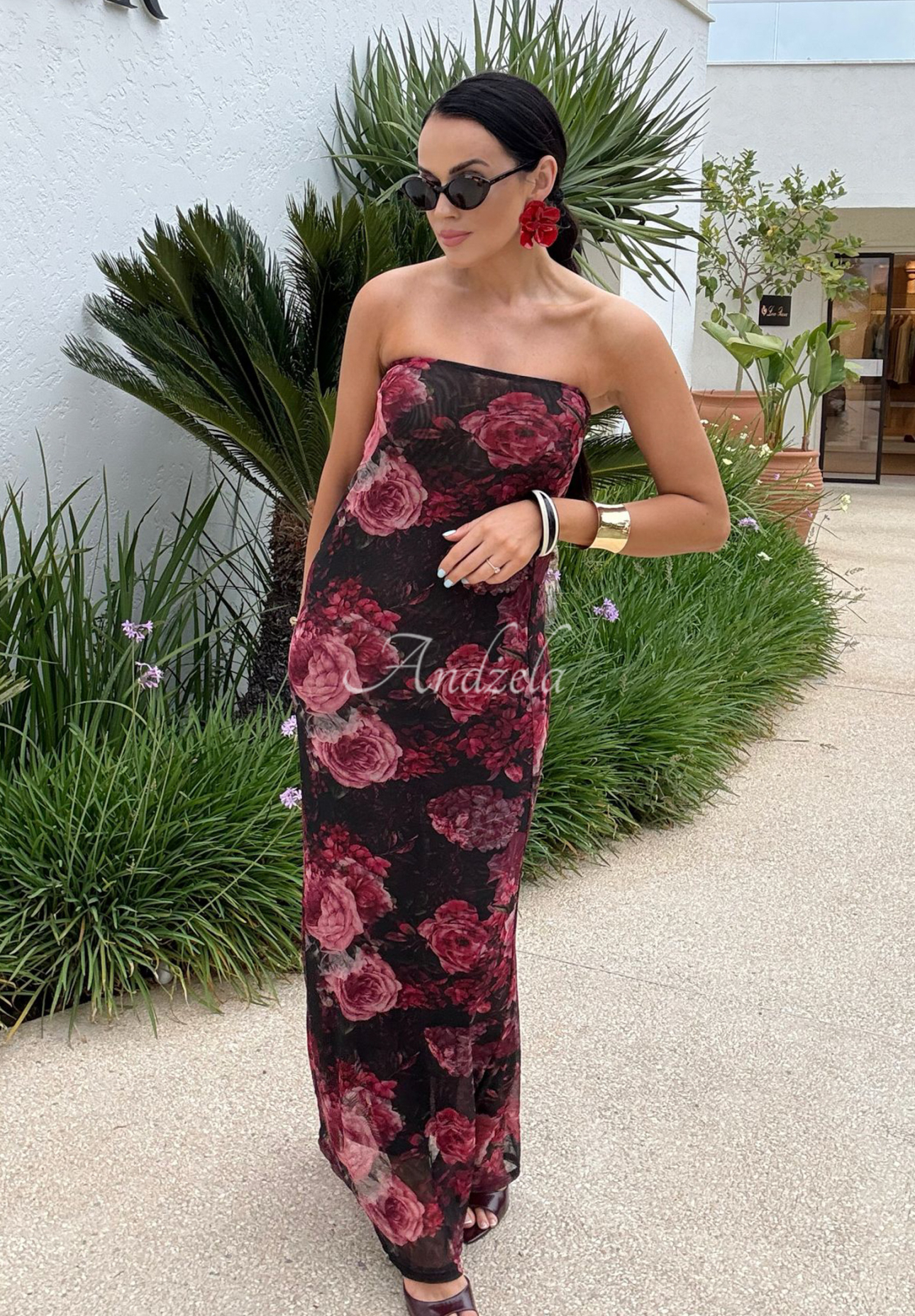 Sukienka maxi w kwiaty La Milla Beauty Is Goodness czarno-burgundowa