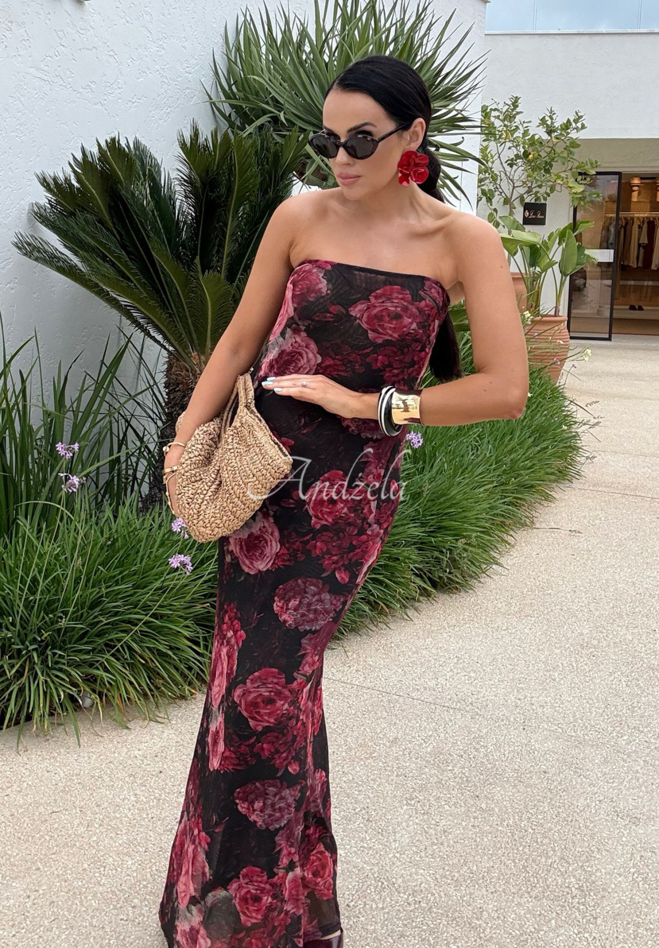 Sukienka maxi w kwiaty La Milla Beauty Is Goodness czarno-burgundowa