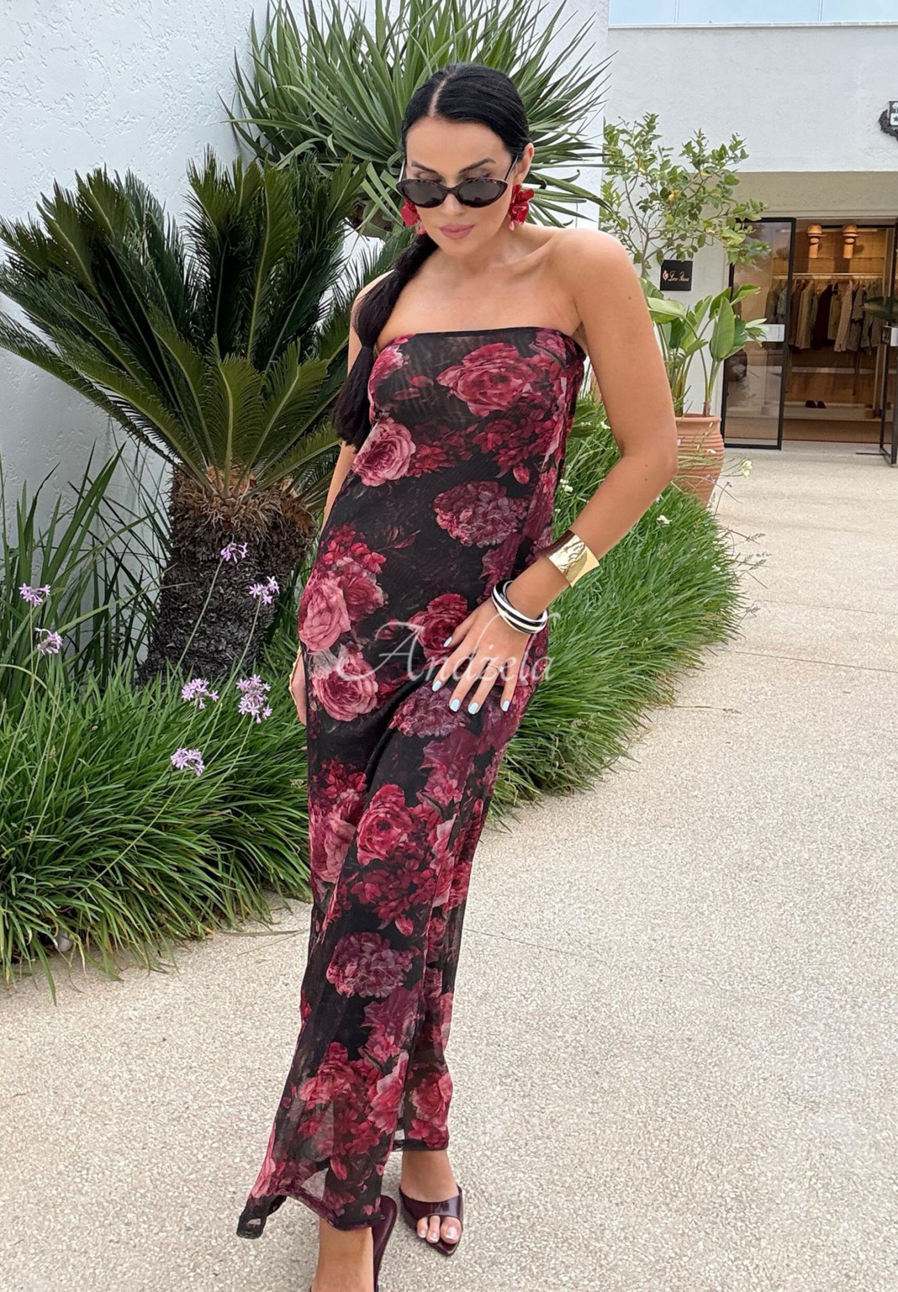 La Milla Beauty Is Goodness black and burgundy floral maxi dress