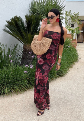 La Milla Beauty Is Goodness black and burgundy floral maxi dress