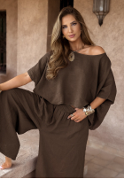 Komplet bluzka i spodnie wide leg Desert Princess czekoladowy