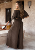 Komplet bluzka i spodnie wide leg Desert Princess czekoladowy