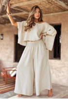Komplet bluzka i spodnie wide leg Desert Princess jasnobeżowy