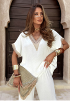 Komplet bluzka i spodnie wide leg Perfect Getaway ecru