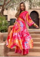 Wzorzysta sukienka Memorable Sunrise różowo-pomarańczowa