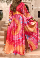 Wzorzysta sukienka Memorable Sunrise różowo-pomarańczowa