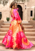 Wzorzysta sukienka Memorable Sunrise różowo-pomarańczowa