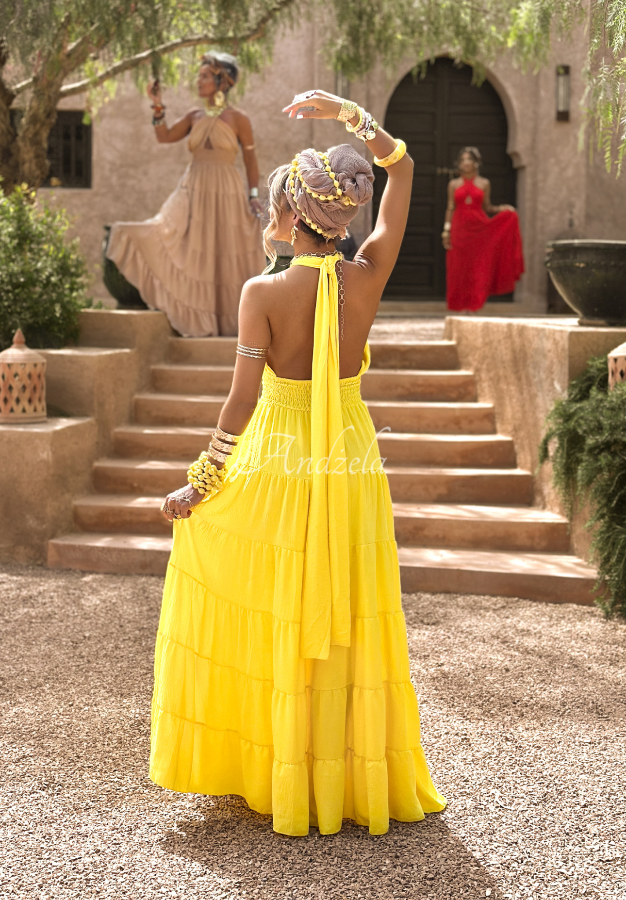 Marrakesh banana strapless dress