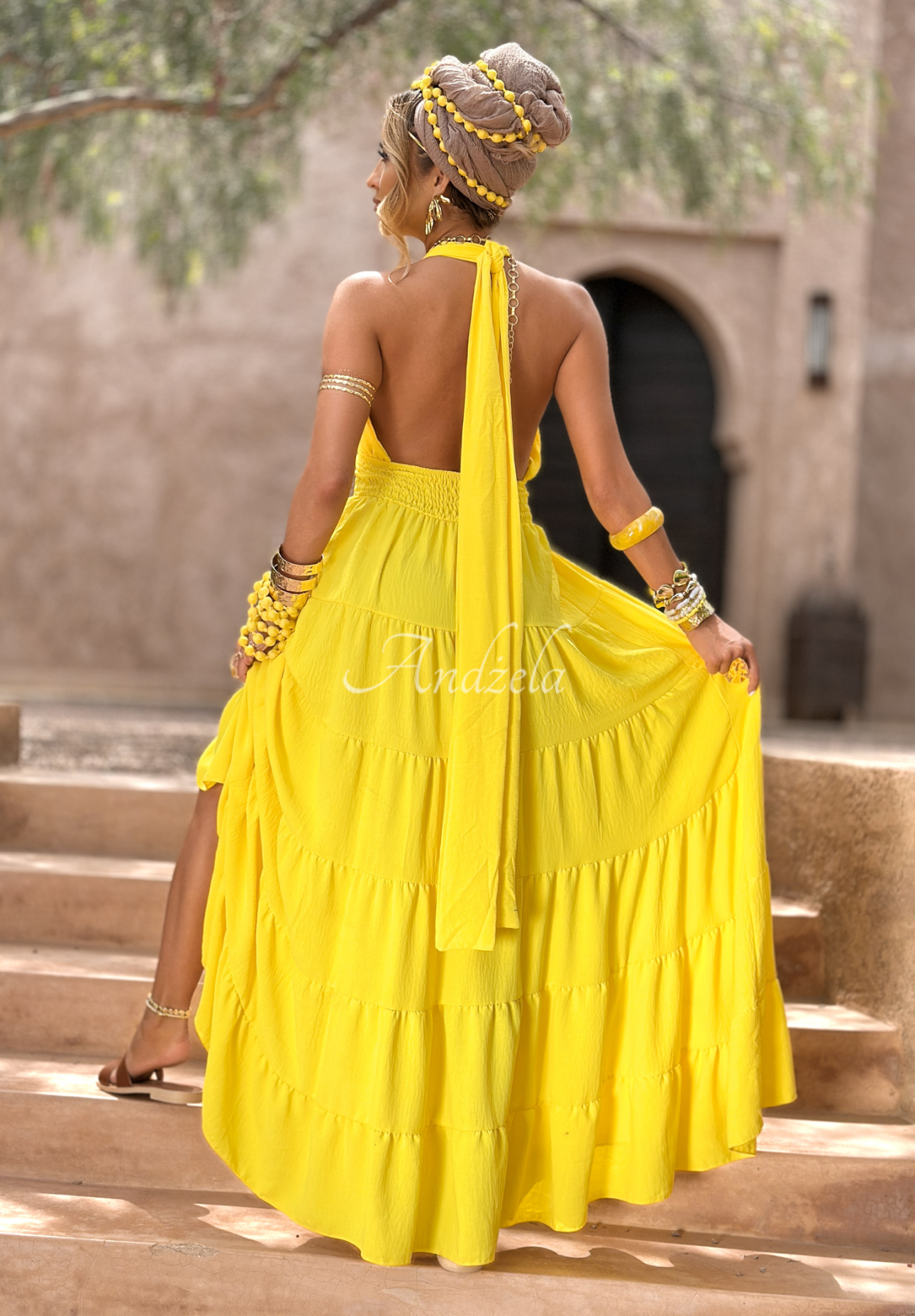 Marrakesh banana strapless dress