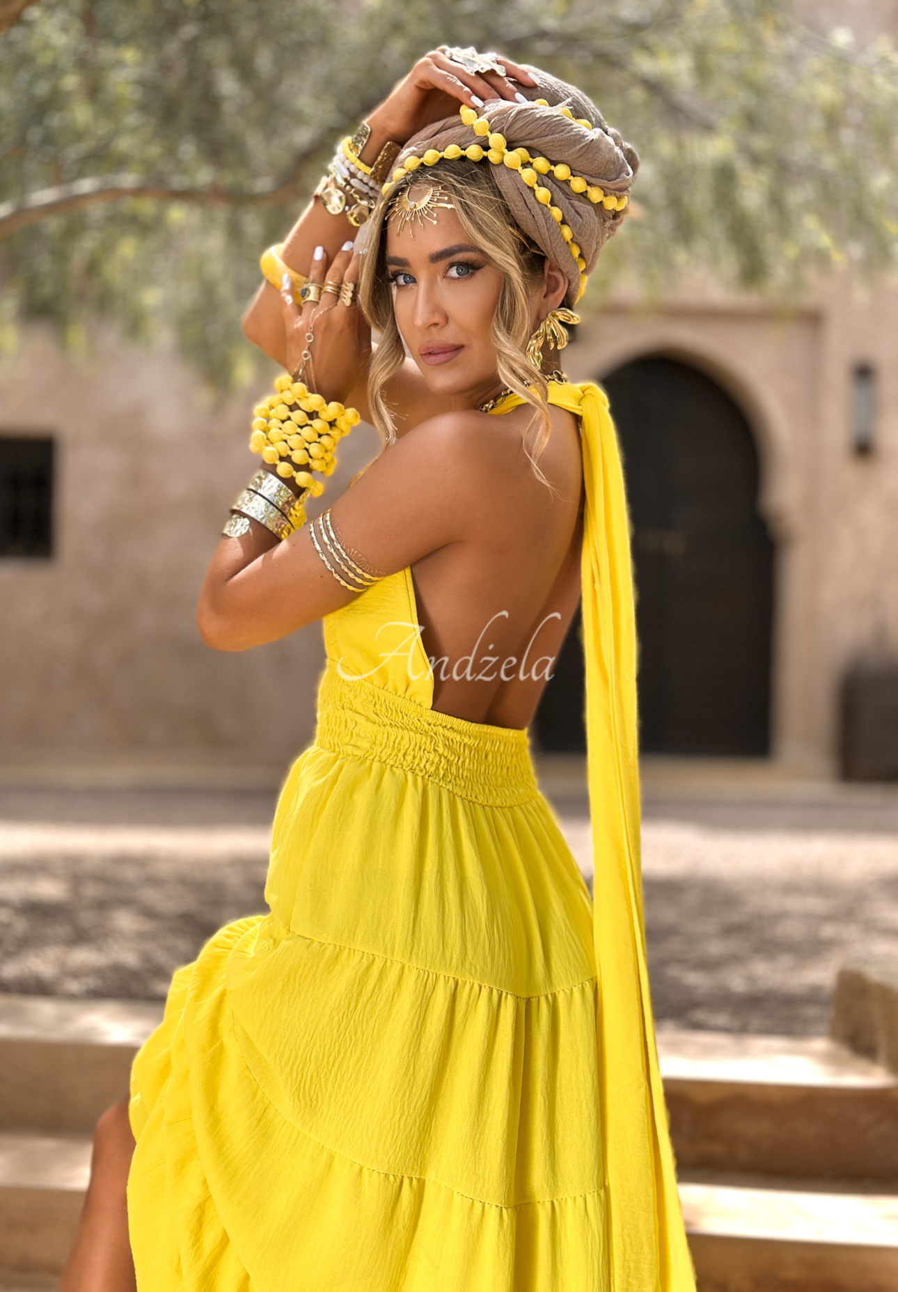 Marrakesh banana strapless dress