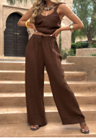 Materiałowe spodnie wide leg Go Through Life czekoladowe