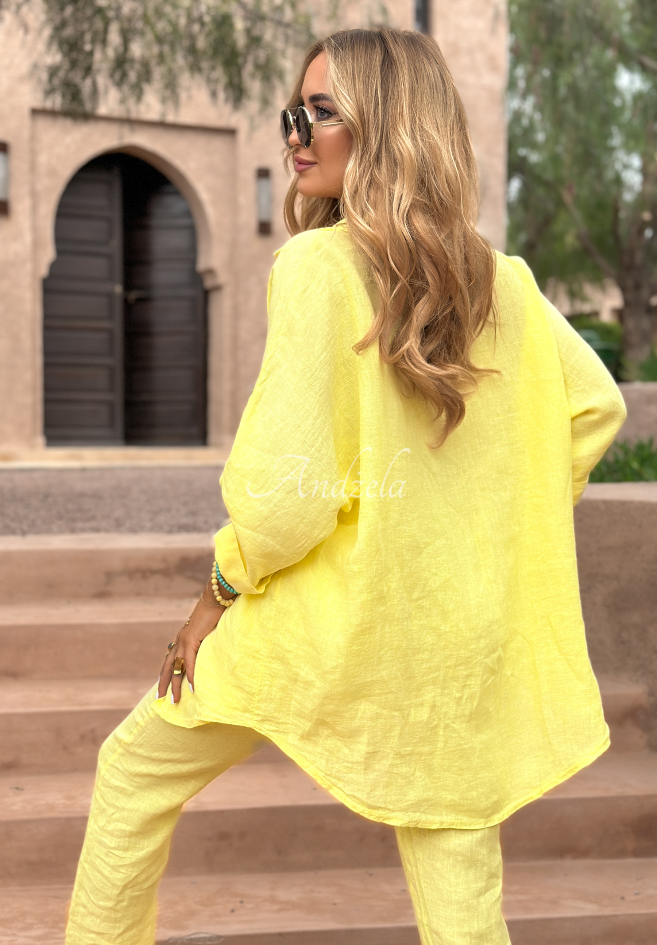 Lniana koszula Summery Essentials bananowa