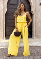 Komplet top i spodnie wide leg Summer Is My Favorite bananowy