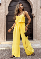 Komplet top i spodnie wide leg Summer Is My Favorite bananowy