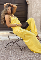 Komplet top i spodnie wide leg Summer Is My Favorite bananowy