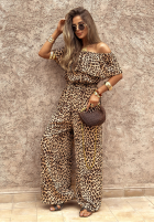 Długi kombinezon hiszpanka w panterkę Secret Lagoons beżowy