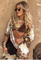 Komplet koszule i spodnie wide leg we wzory Piece Of Paradise beżowy