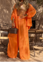 Wiskozowy komplet koszula i spodnie wide leg Summer Skies pomarańczowy