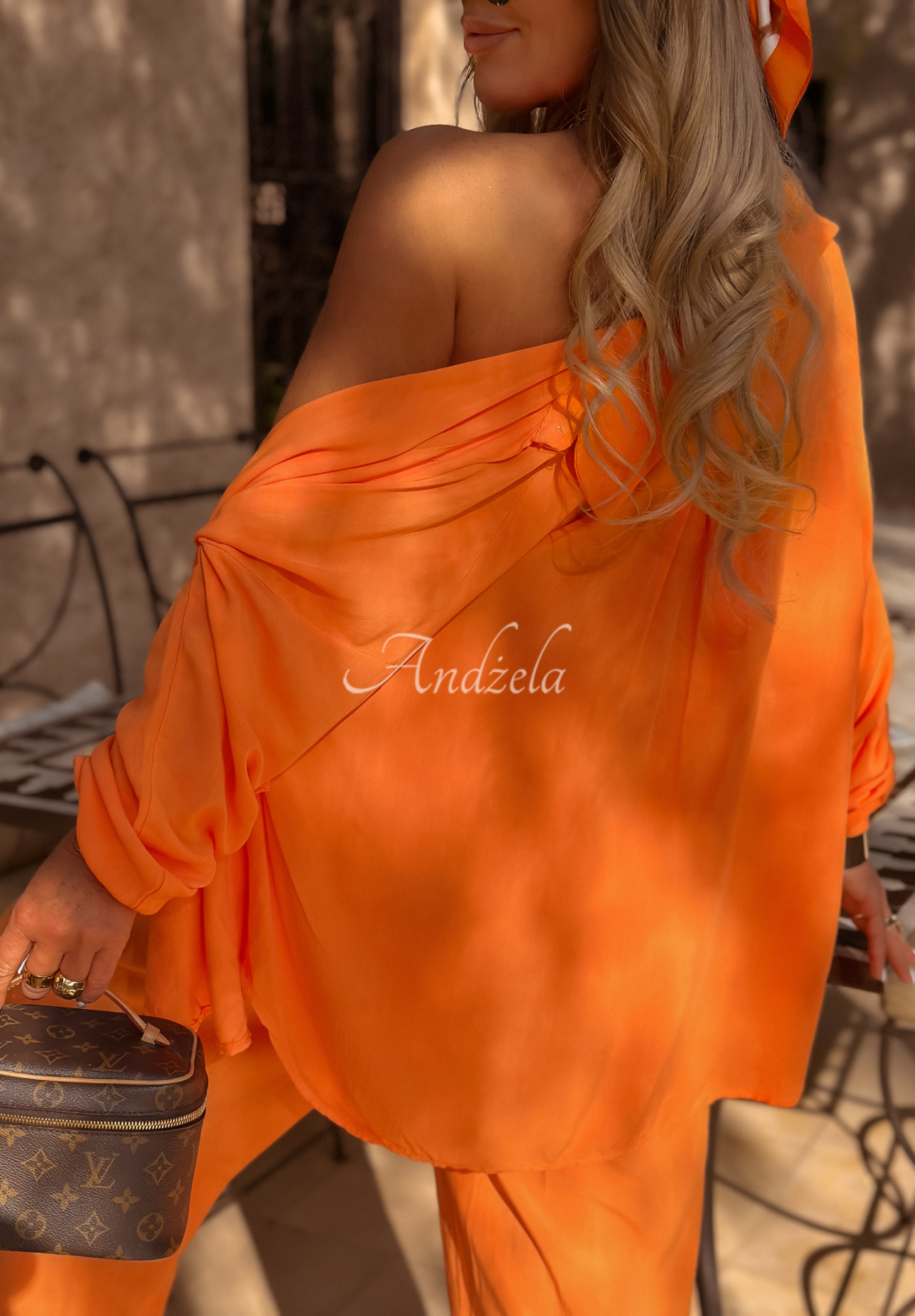Viscose set wide leg shirt and pants Summer Skies orange