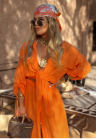 Wiskozowy komplet koszula i spodnie wide leg Summer Skies pomarańczowy