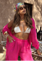 Wiskozowy komplet koszula i spodnie wide leg Summer Skies fuksjowy