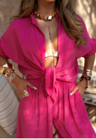 Wiskozowy komplet koszula i spodnie wide leg Summer Skies fuksjowy