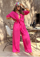 Wiskozowy komplet koszula i spodnie wide leg Summer Skies fuksjowy