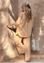 Wiskozowy komplet koszula i spodnie wide leg Summer Skies camelowy