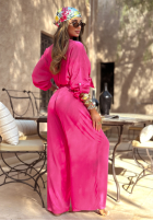 Wiskozowy komplet koszula i spodnie wide leg Summer Skies fuksjowy