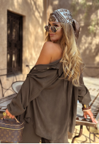 Wiskozowy komplet koszula i spodnie wide leg Summer Skies czekoladowy