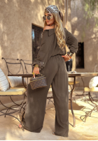 Wiskozowy komplet koszula i spodnie wide leg Summer Skies czekoladowy