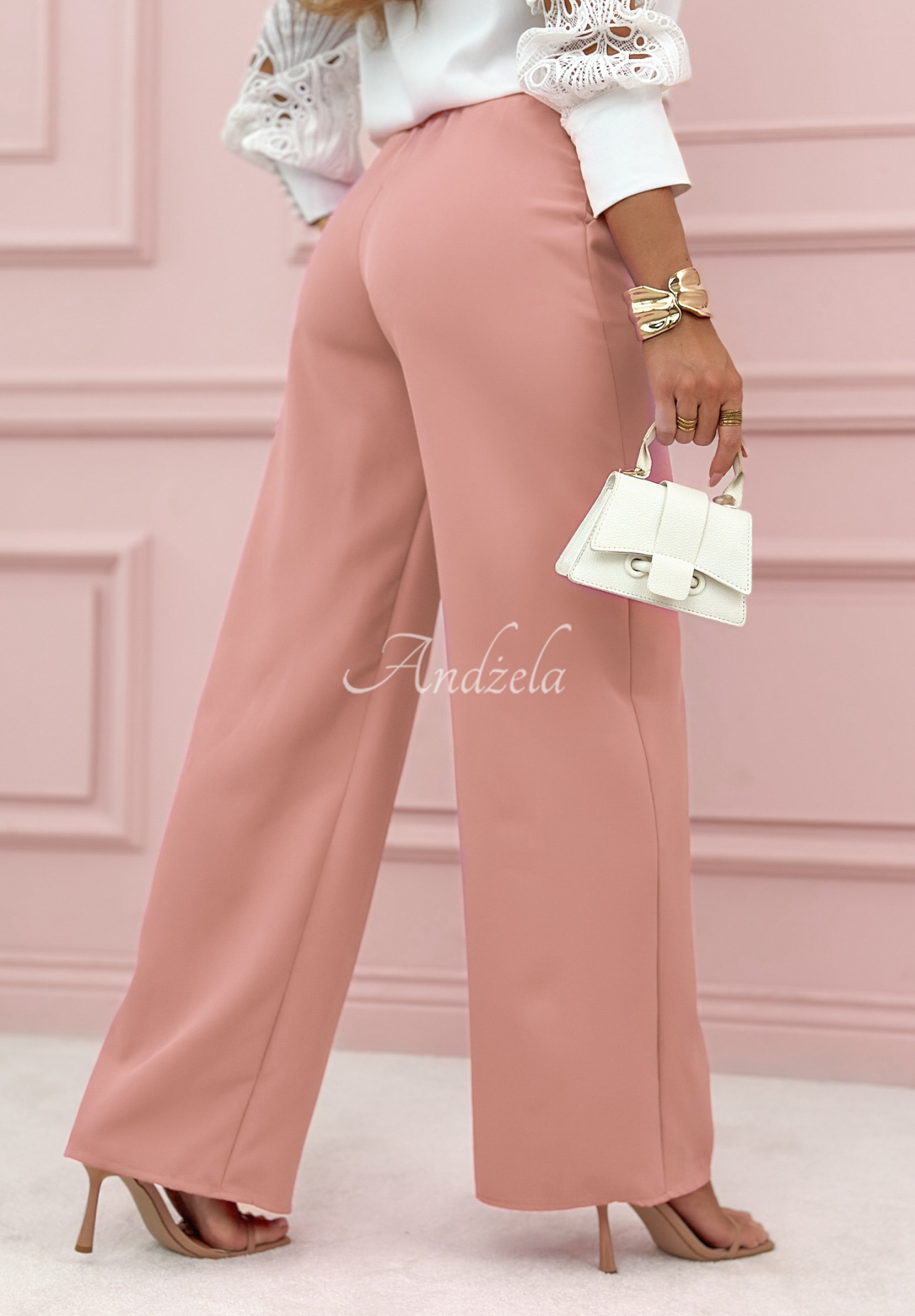 Elegant wide leg pants Glamour Flow light powder pink