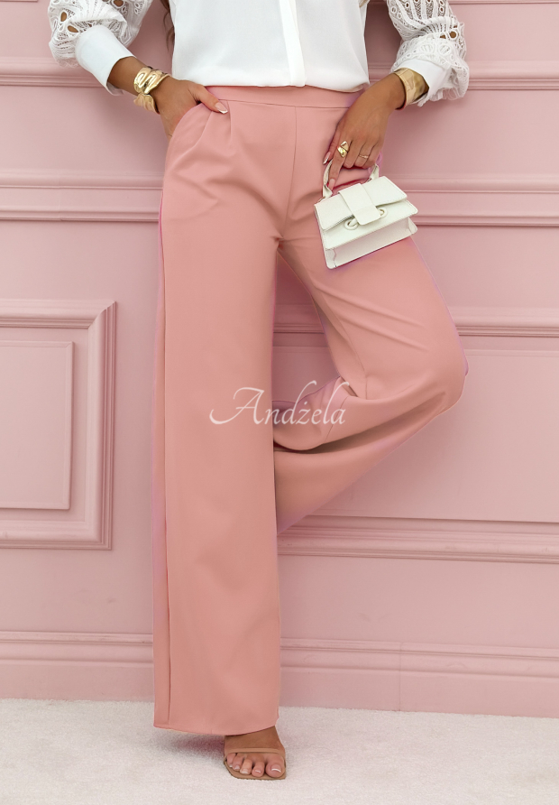 Eleganckie spodnie wide leg Glamour Flow jasny pudrowy r&oacute;ż