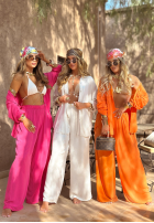 Wiskozowy komplet koszula i spodnie wide leg Summer Skies pomarańczowy