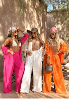 Wiskozowy komplet koszula i spodnie wide leg Summer Skies pomarańczowy