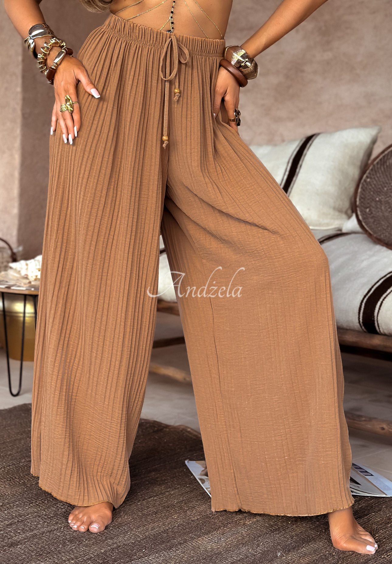 Material wide leg pants In Cairo camel