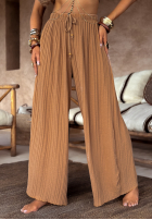 Materiałowe spodnie wide leg In Cairo camelowe