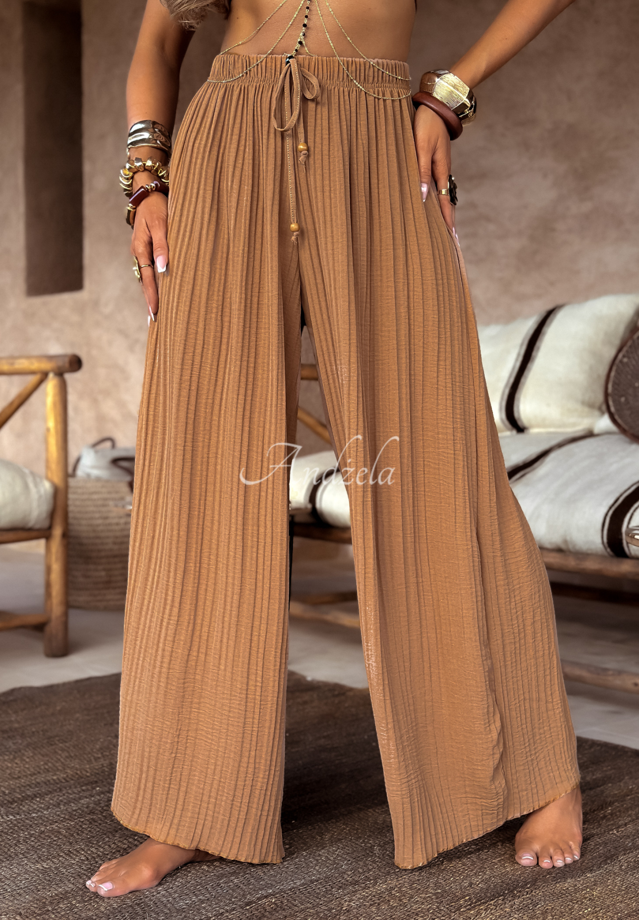Material wide leg pants In Cairo camel